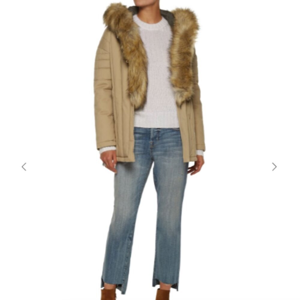 Maje Faux Fur Trimmed Cotton Blend Twill Hooded Coat 4